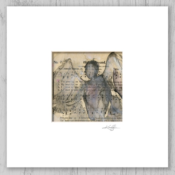 Original Angel watercolor art painting on an antique Gospel Hymn Book page - Picture 2 of 9